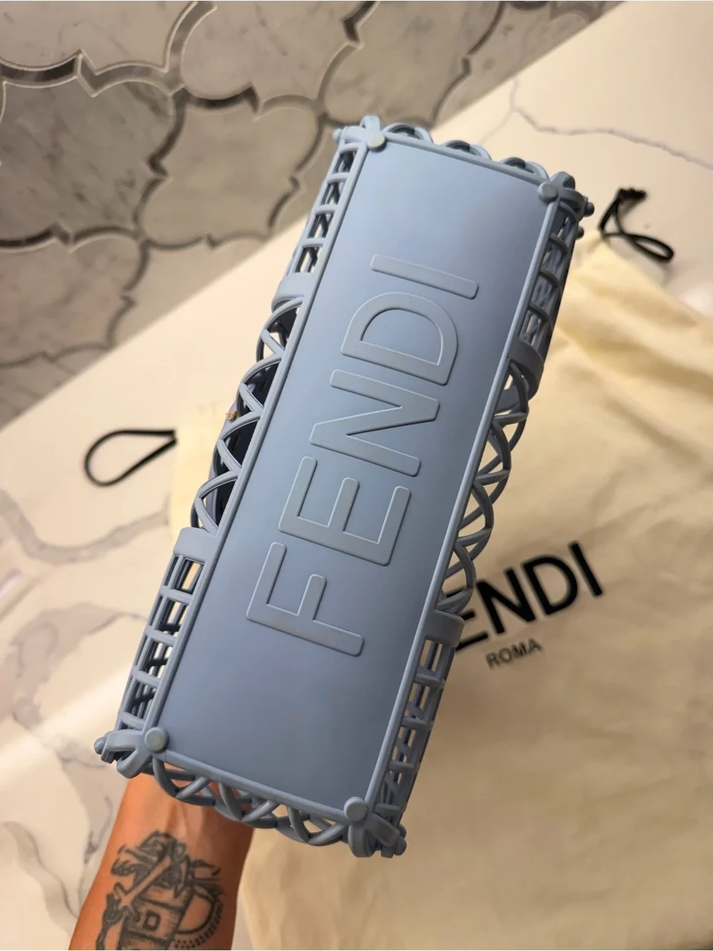 Fendi Light Blue Roma Small Basket Tote